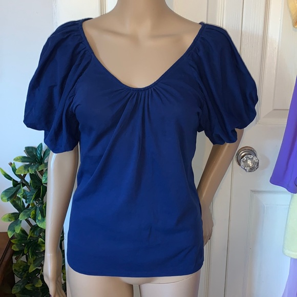 Club Monaco Navy Blue balloon puff sleeve t-shirt shirt top S - Picture 3 of 14